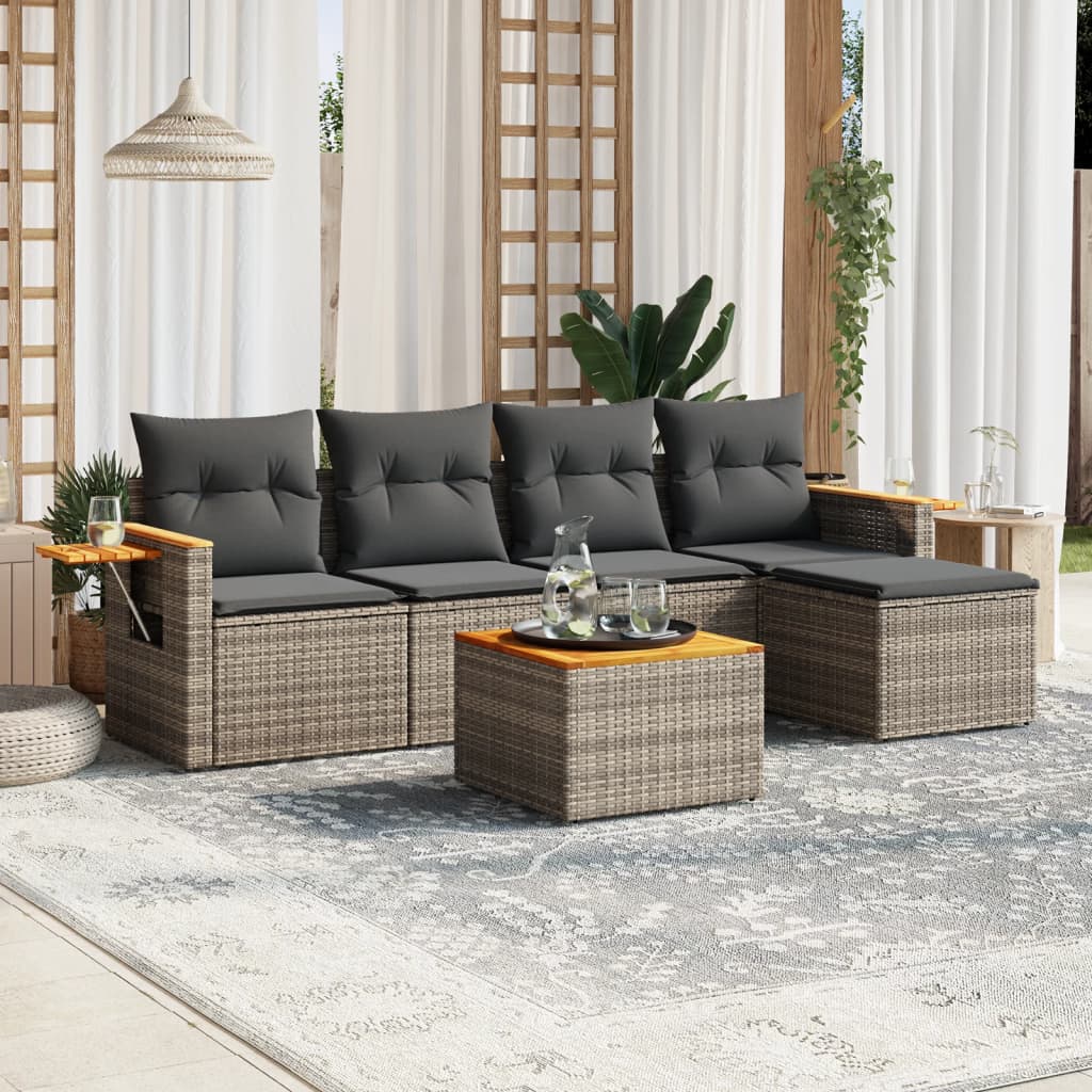8721012837331_m_en_hd_1 vidaXL 6 Piece Garden Sofa Set with Cushions Grey Poly Rattan - Image 1