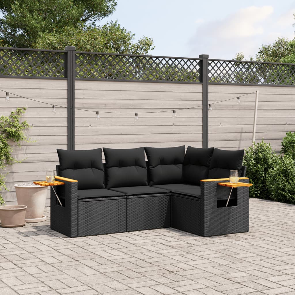 8721012837355_m_en_hd_1 vidaXL 4 Piece Garden Sofa Set with Cushions Black Poly Rattan - Image 1