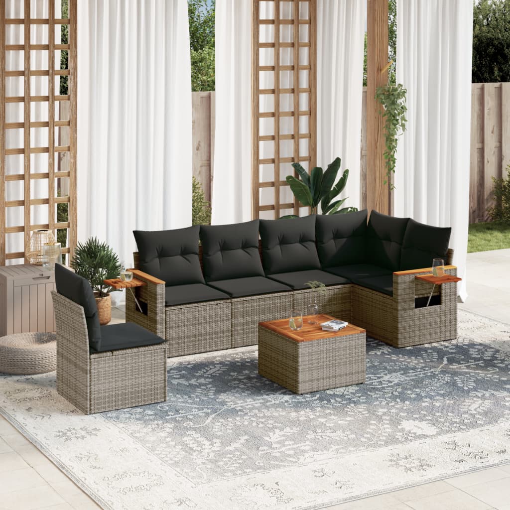 vidaXL 7 Piece Garden Sofa Set with Cushions Grey Poly Rattan