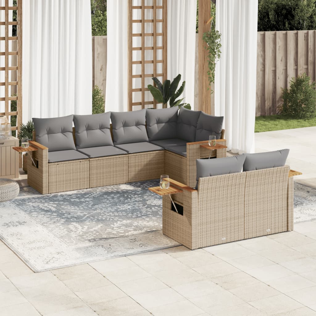 vidaXL 7 Piece Garden Sofa Set with Cushions Beige Poly Rattan