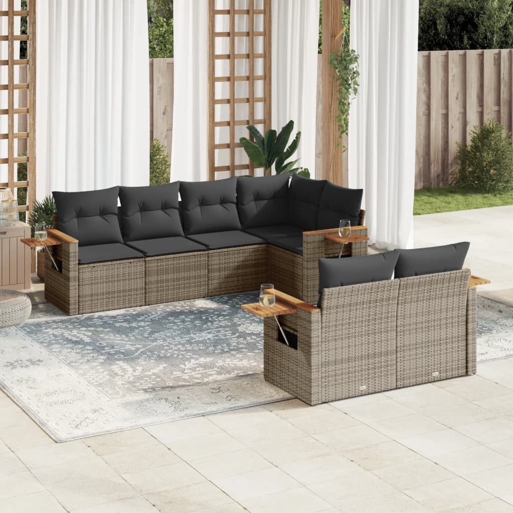 vidaXL 7 Piece Garden Sofa Set with Cushions Grey Poly Rattan