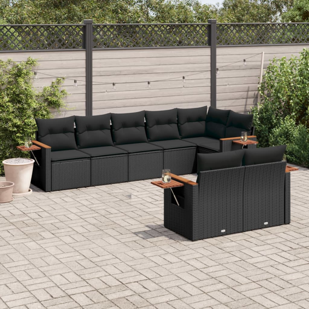 vidaXL 8 Piece Garden Sofa Set with Cushions Black Poly Rattan