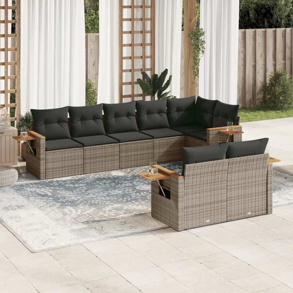 vidaXL 8 Piece Garden Sofa Set with Cushions Grey Poly Rattan
