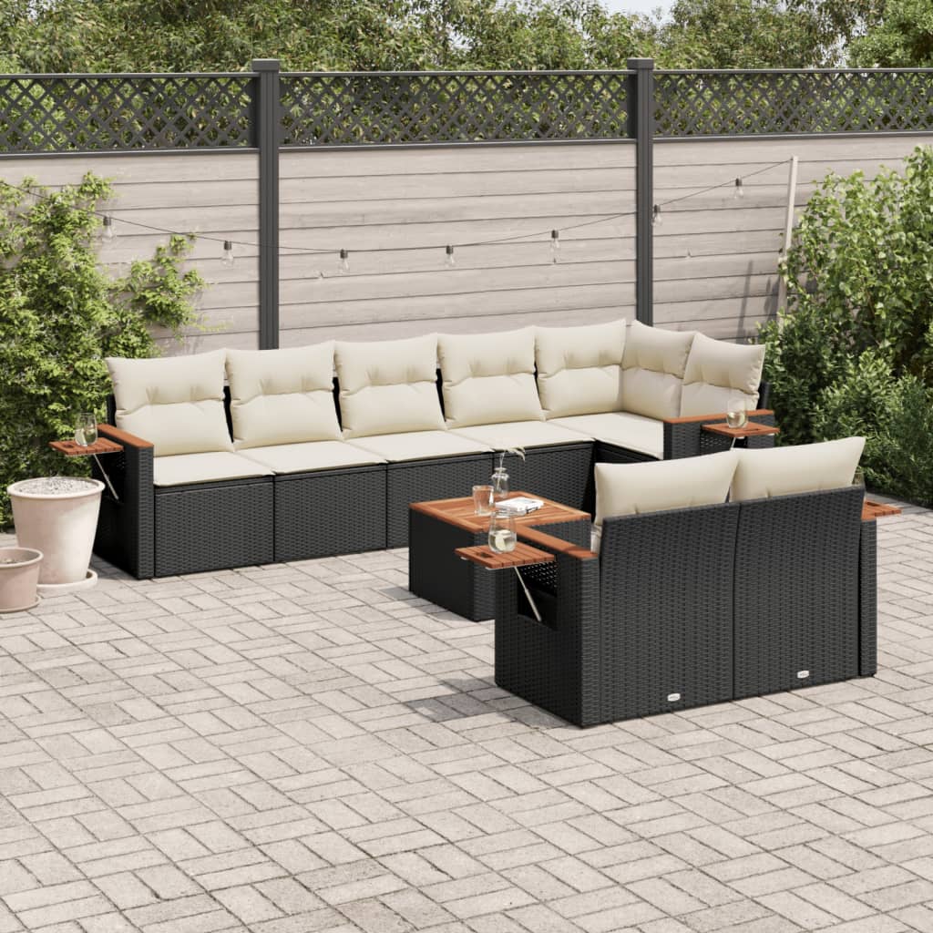 vidaXL 9 Piece Garden Sofa Set with Cushions Black Poly Rattan