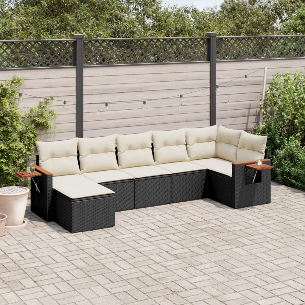 vidaXL 7 Piece Garden Sofa Set with Cushions Black Poly Rattan