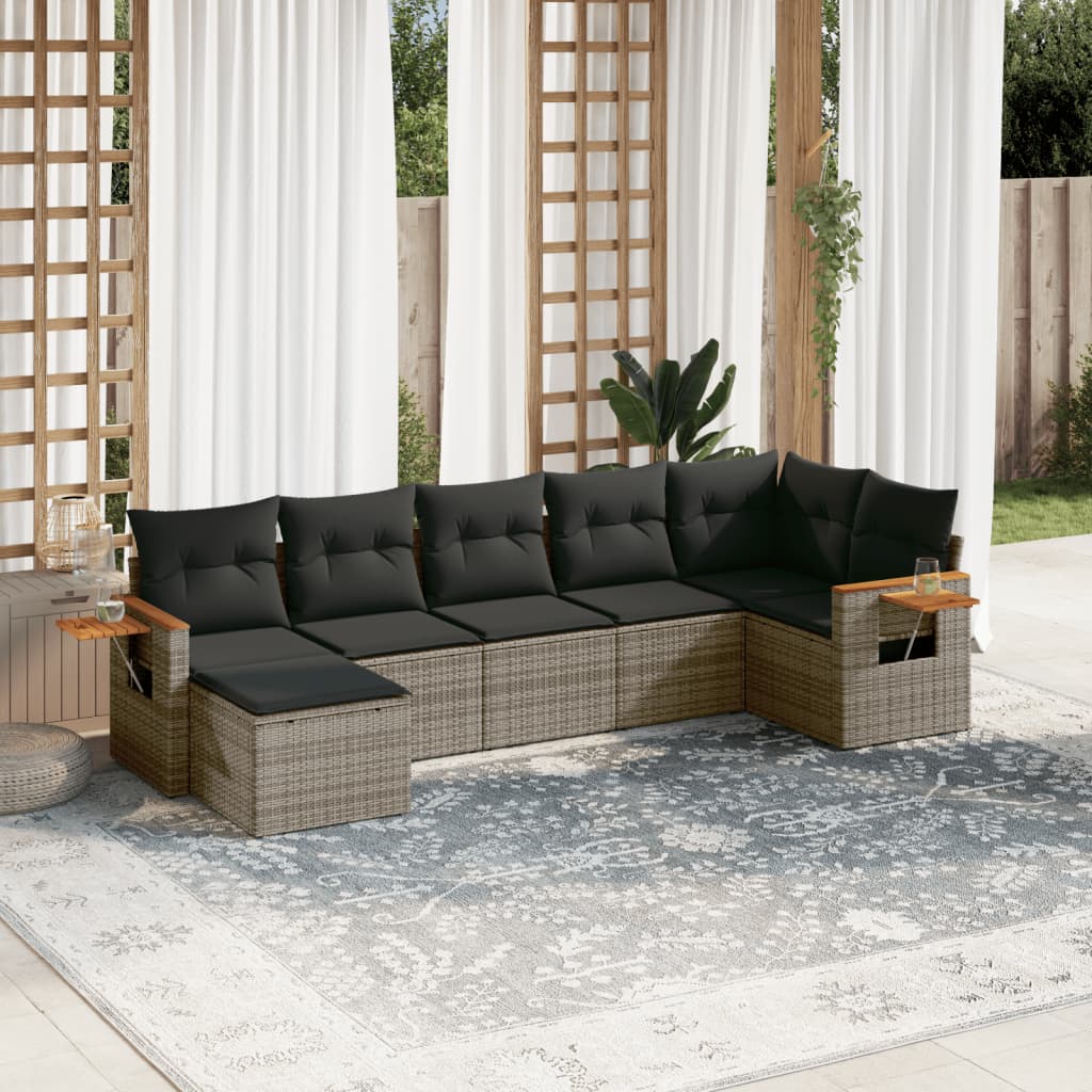 vidaXL 7 Piece Garden Sofa Set with Cushions Grey Poly Rattan