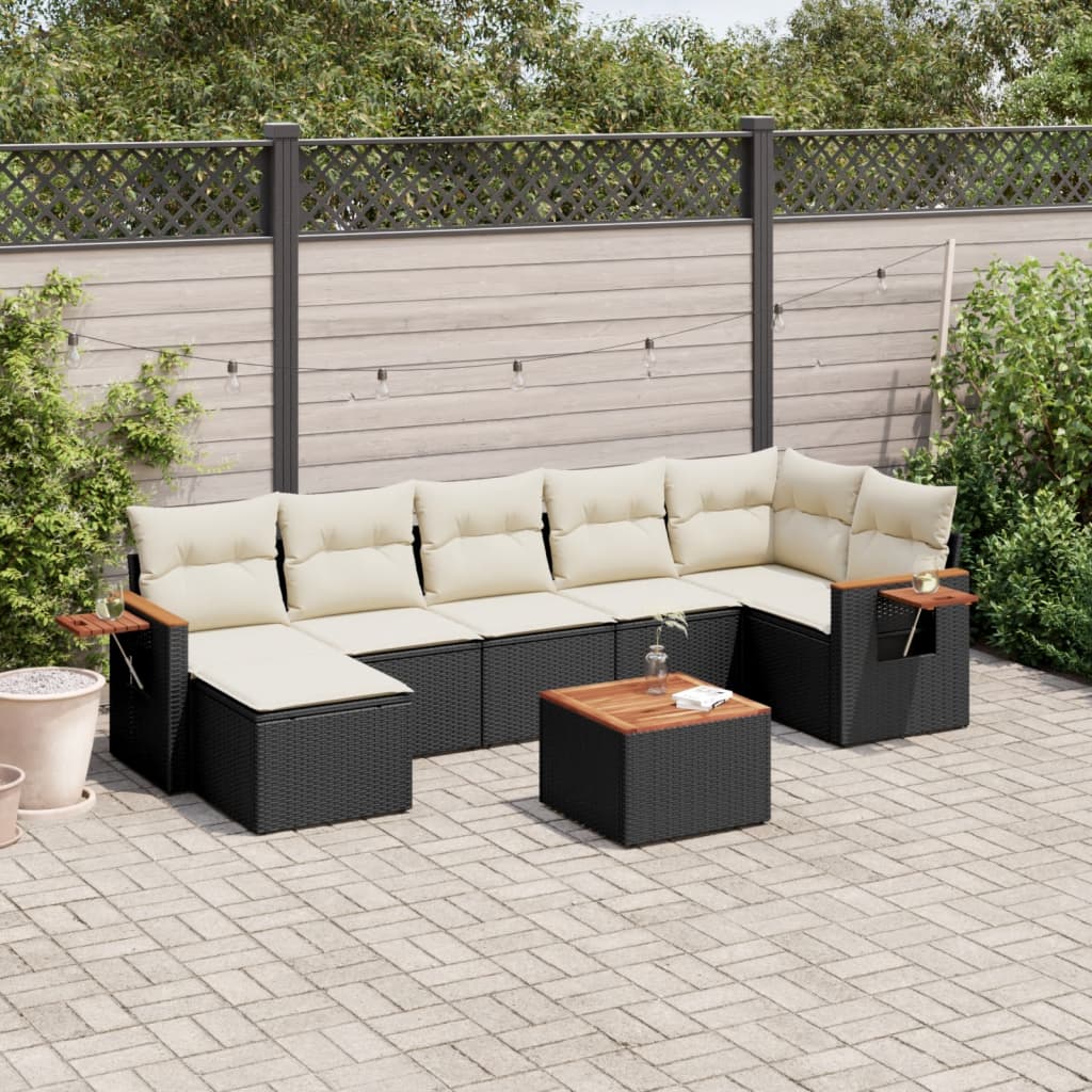 vidaXL 8 Piece Garden Sofa Set with Cushions Black Poly Rattan