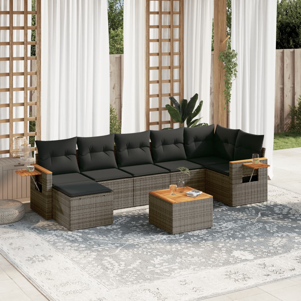 vidaXL 8 Piece Garden Sofa Set with Cushions Grey Poly Rattan