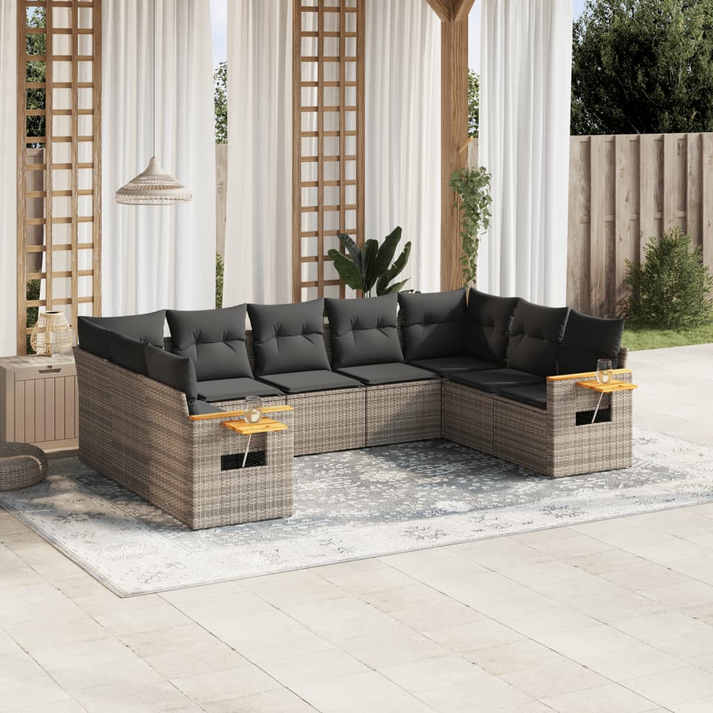 8721012840836_m_en_hd_1 vidaXL 9 Piece Garden Sofa Set with Cushions Grey Poly Rattan - Image 1