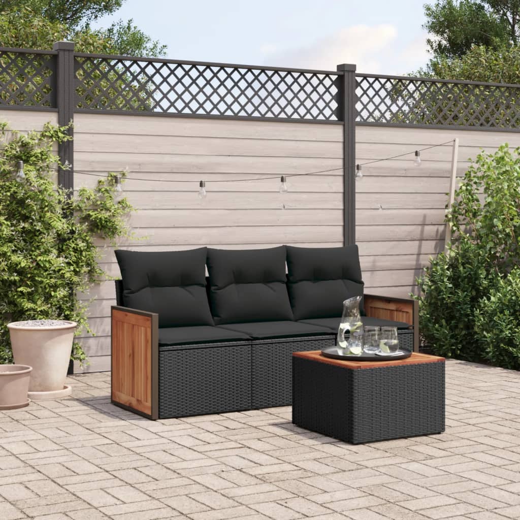 8721012844070_m_en_hd_1 vidaXL 4 Piece Garden Sofa Set with Cushions Black Poly Rattan - Image 1