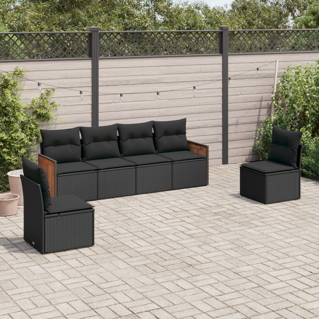 8721012845053_m_en_hd_1 vidaXL 6 Piece Garden Sofa Set with Cushions Black Poly Rattan - Image 1
