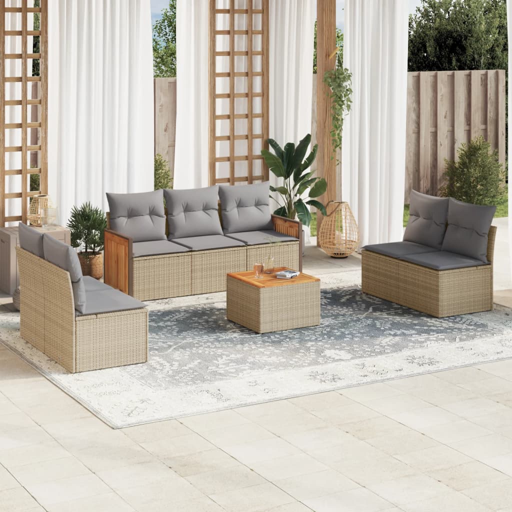 vidaXL 8 Piece Garden Sofa Set with Cushions Beige Poly Rattan