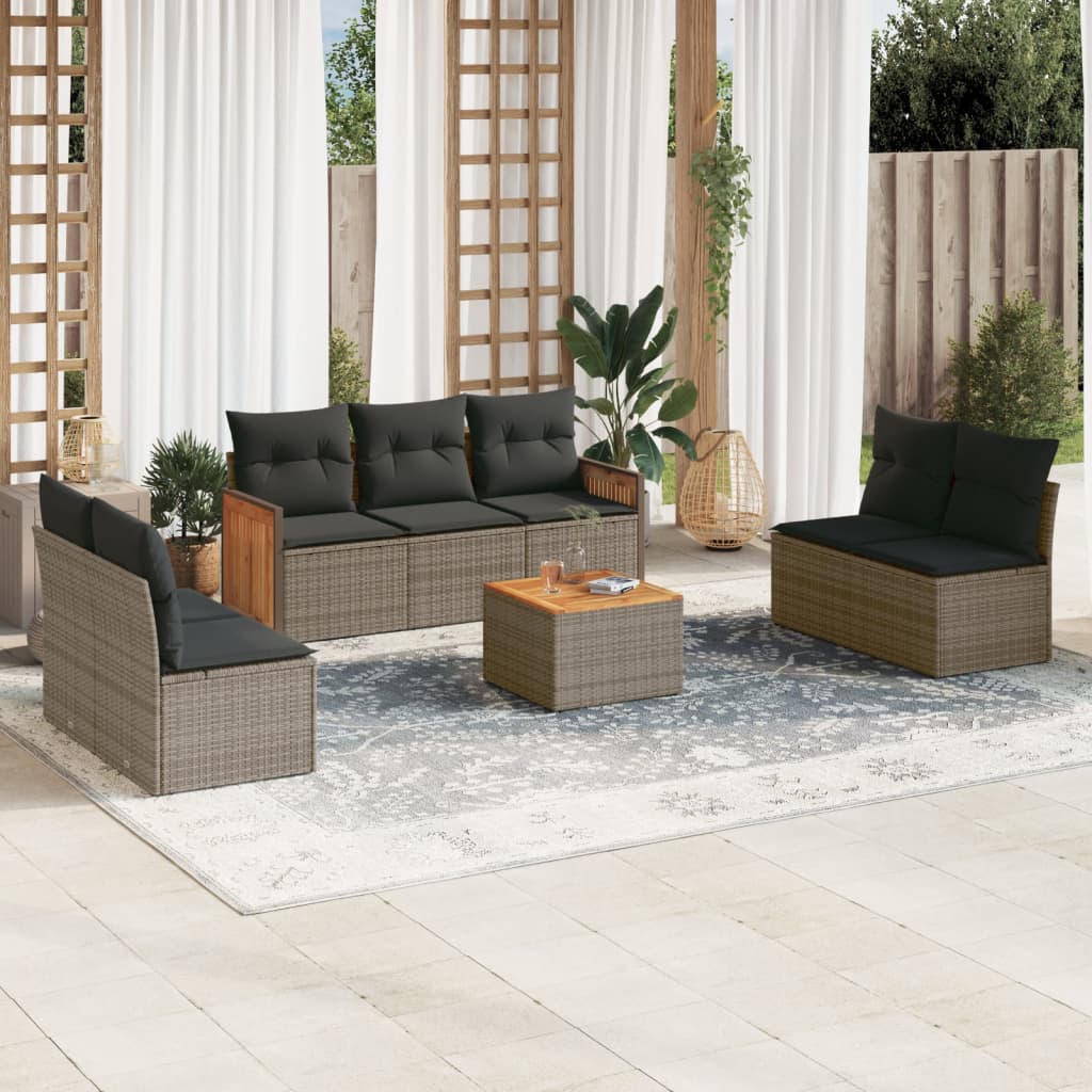 vidaXL 8 Piece Garden Sofa Set with Cushions Grey Poly Rattan
