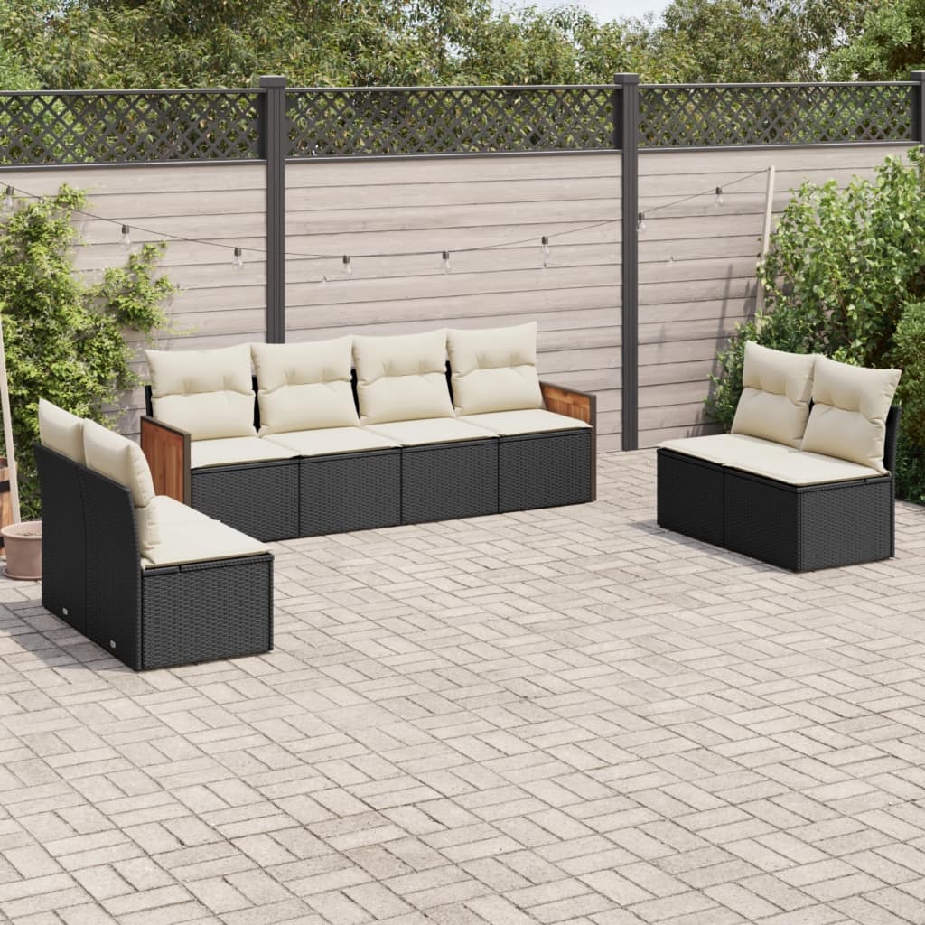 vidaXL 8 Piece Garden Sofa Set with Cushions Black Poly Rattan