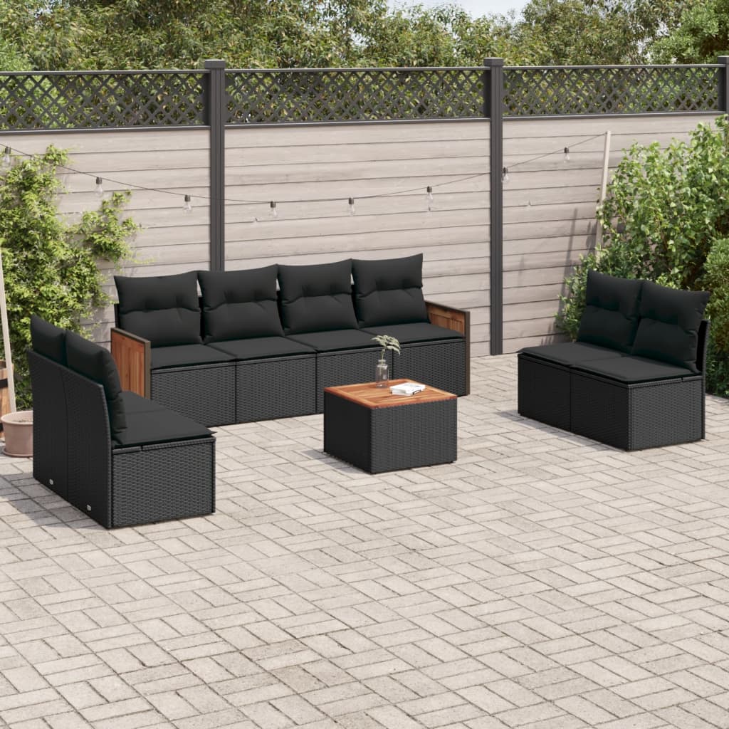 8721012845404_m_en_hd_1 vidaXL 9 Piece Garden Sofa Set with Cushions Black Poly Rattan - Image 1