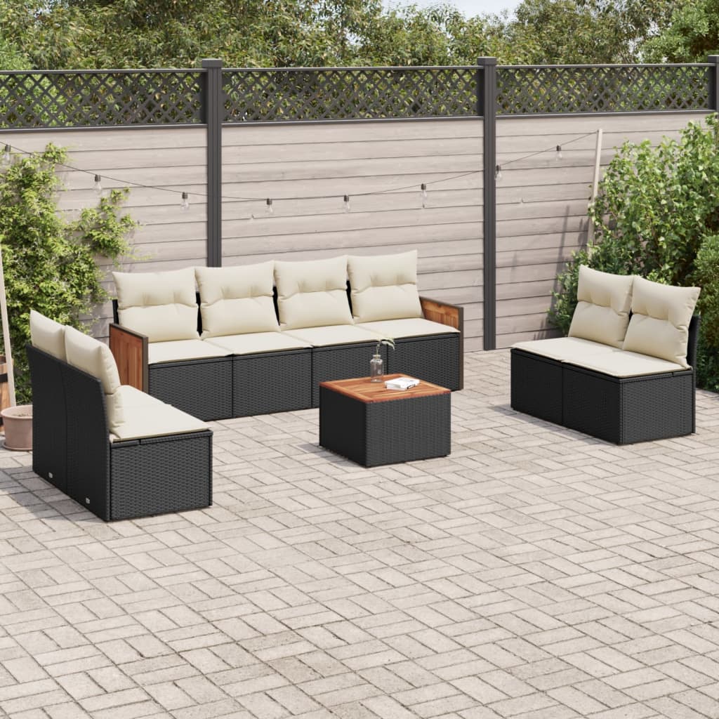 8721012845411_m_en_hd_1 vidaXL 9 Piece Garden Sofa Set with Cushions Black Poly Rattan - Image 1