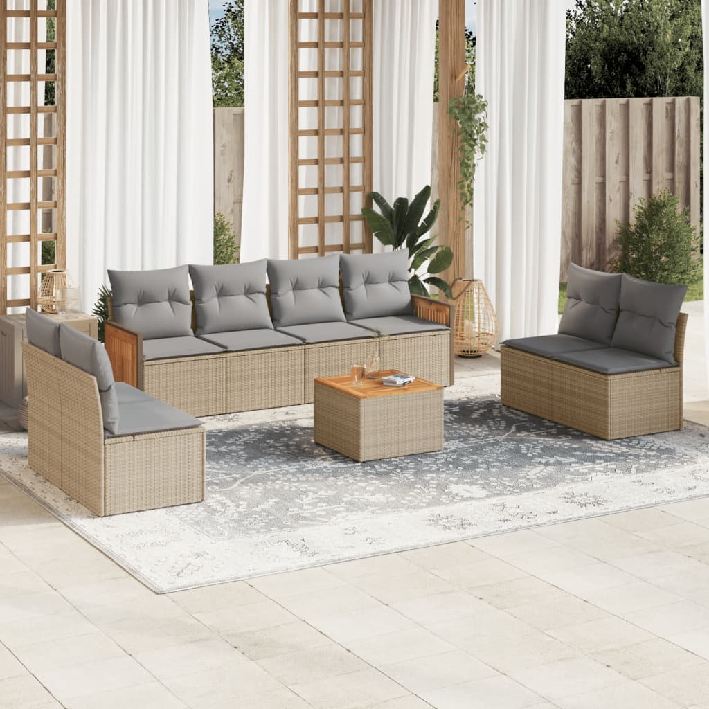 8721012845442_m_en_hd_1 vidaXL 9 Piece Garden Sofa Set with Cushions Beige Poly Rattan - Image 1