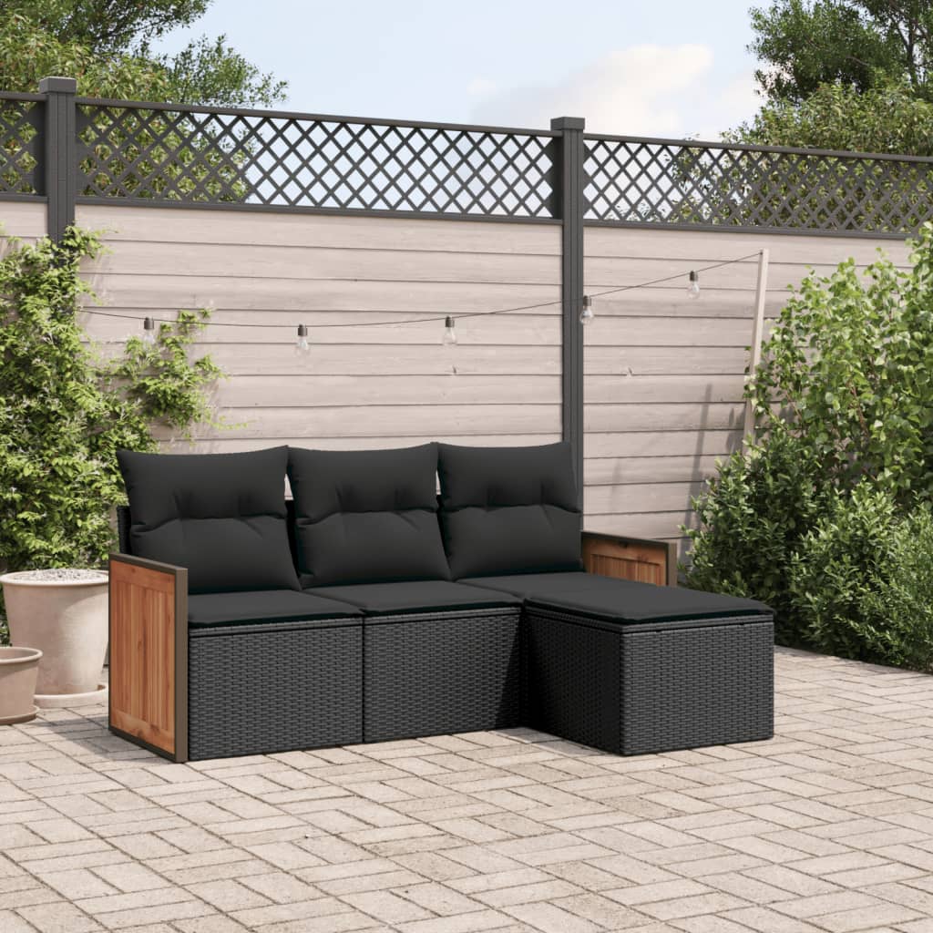 8721012845473_m_en_hd_1 vidaXL 4 Piece Garden Sofa Set with Cushions Black Poly Rattan - Image 1