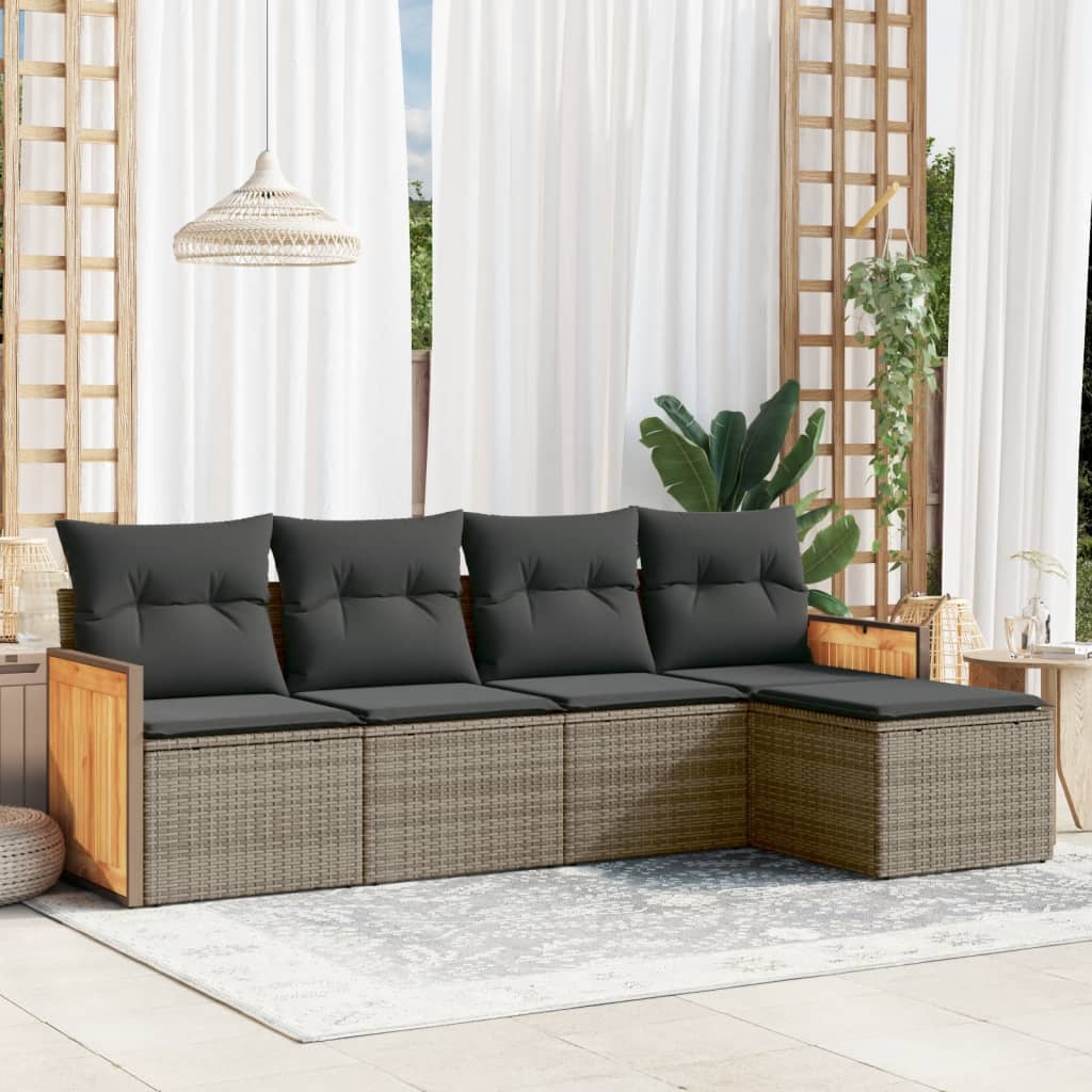 8721012845664_m_en_hd_1 vidaXL 5 Piece Garden Sofa Set with Cushions Grey Poly Rattan - Image 1