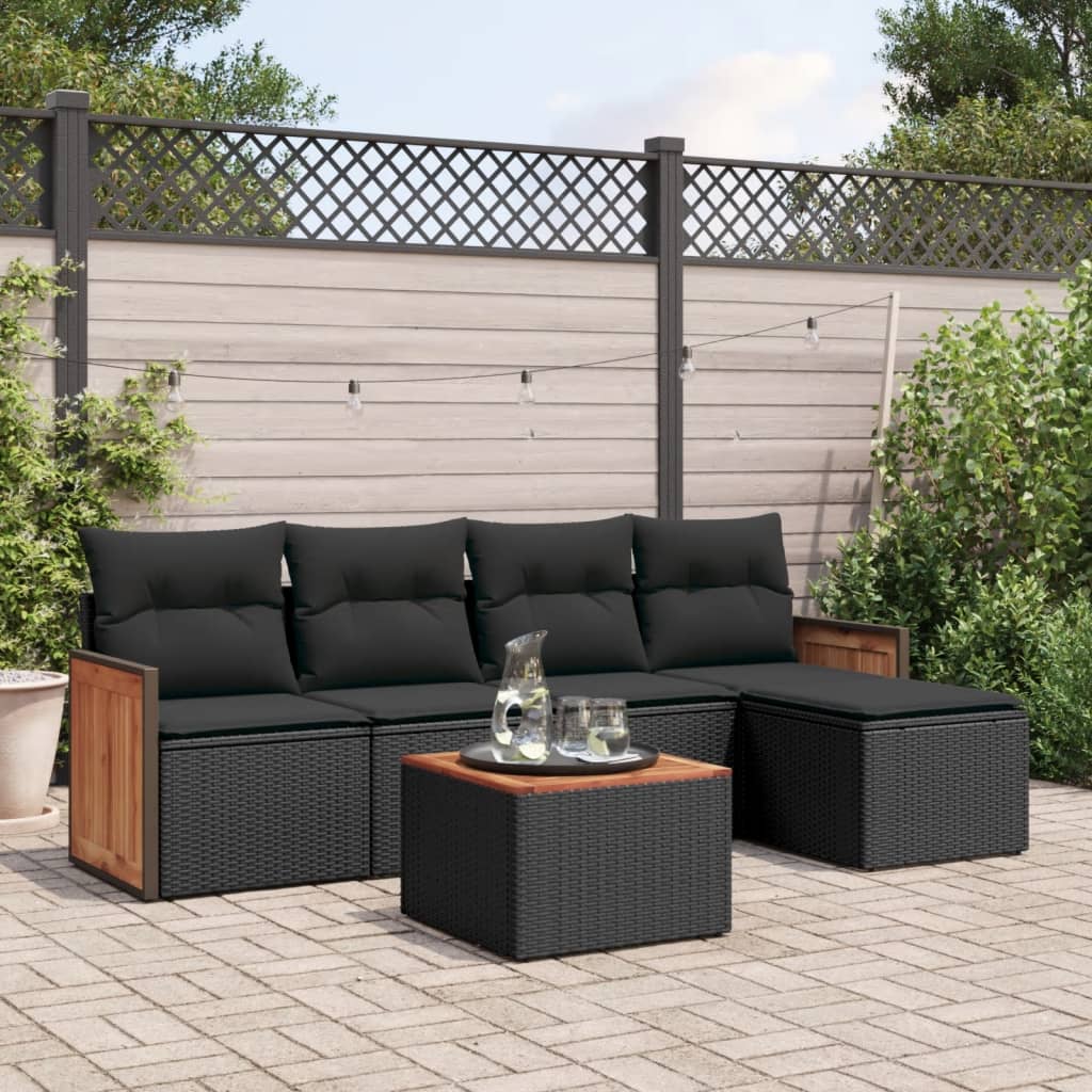 8721012845688_m_en_hd_1 vidaXL 6 Piece Garden Sofa Set with Cushions Black Poly Rattan - Image 1