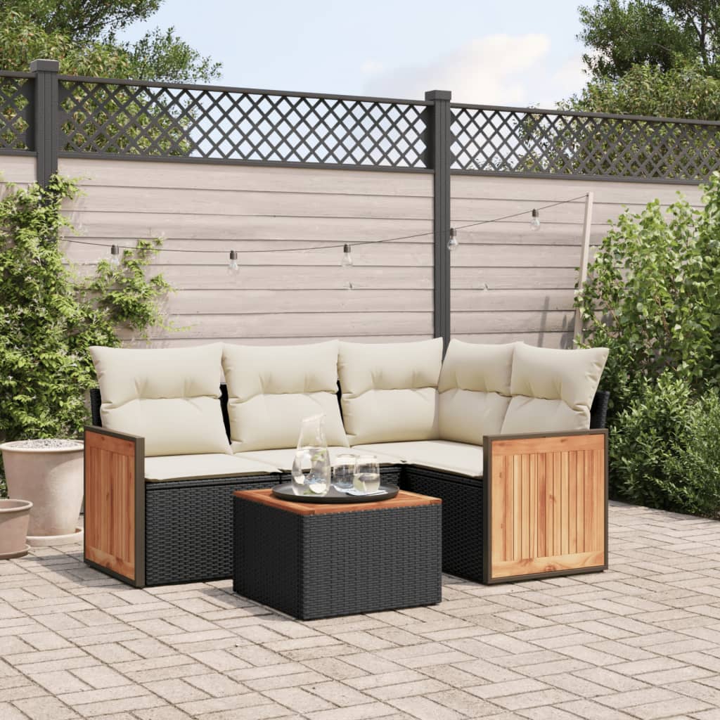vidaXL 5 Piece Garden Sofa Set with Cushions Black Poly Rattan