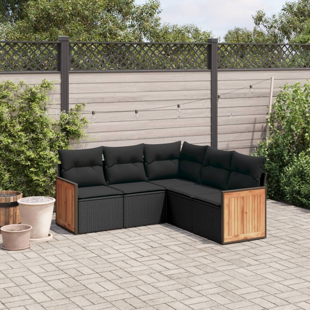 8721012846036_m_en_hd_1 vidaXL 5 Piece Garden Sofa Set with Cushions Black Poly Rattan - Image 1
