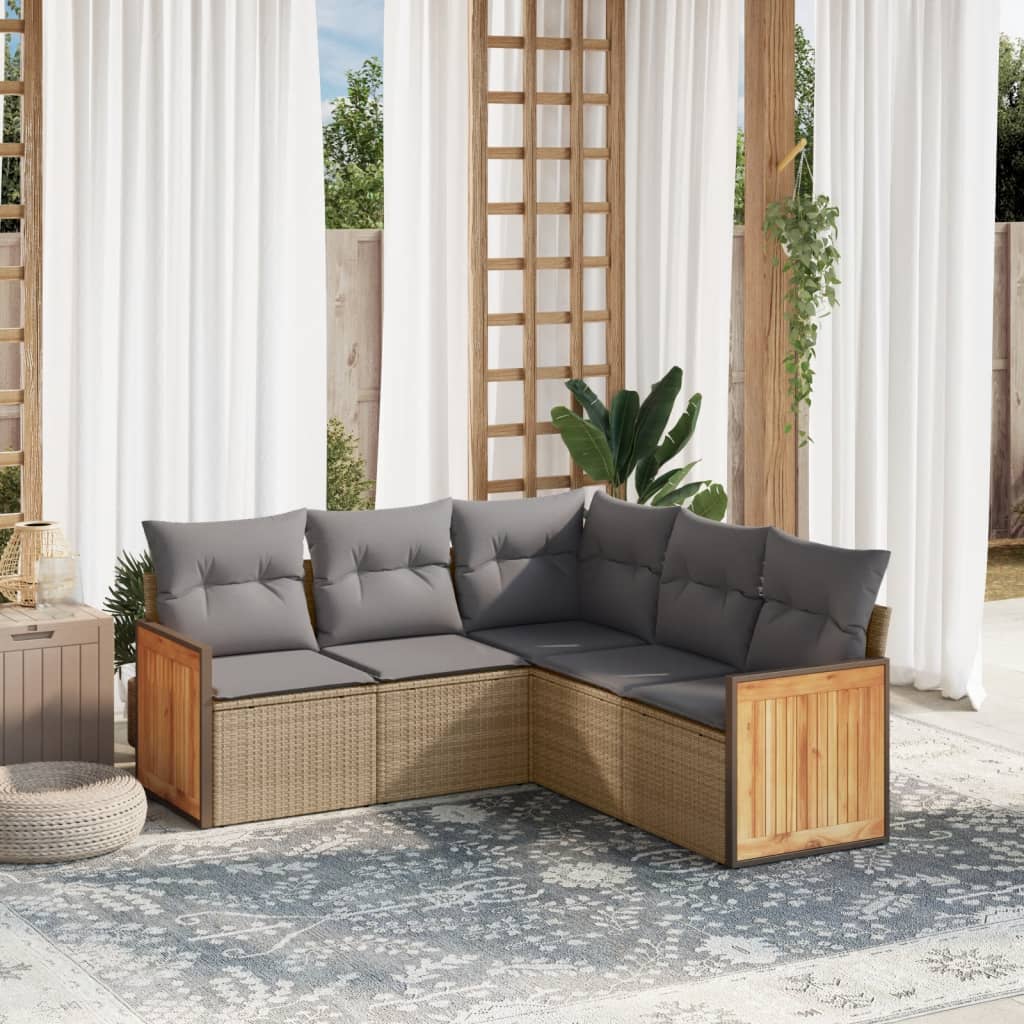 8721012846074_m_en_hd_1 vidaXL 5 Piece Garden Sofa Set with Cushions Beige Poly Rattan - Image 1