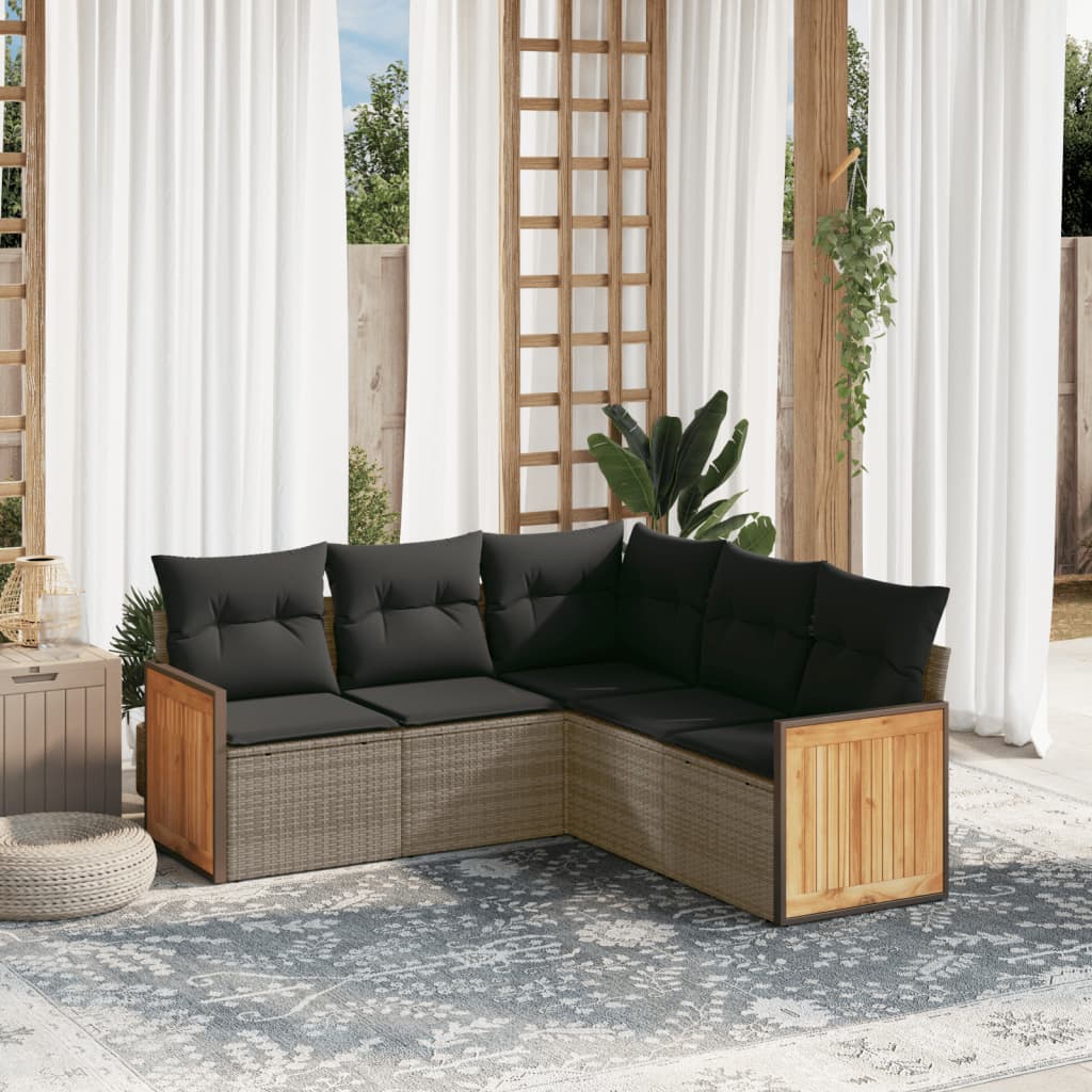 8721012846081_m_en_hd_1 vidaXL 5 Piece Garden Sofa Set with Cushions Grey Poly Rattan - Image 1