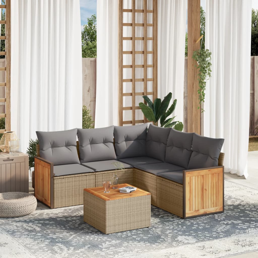 vidaXL 6 Piece Garden Sofa Set with Cushions Beige Poly Rattan
