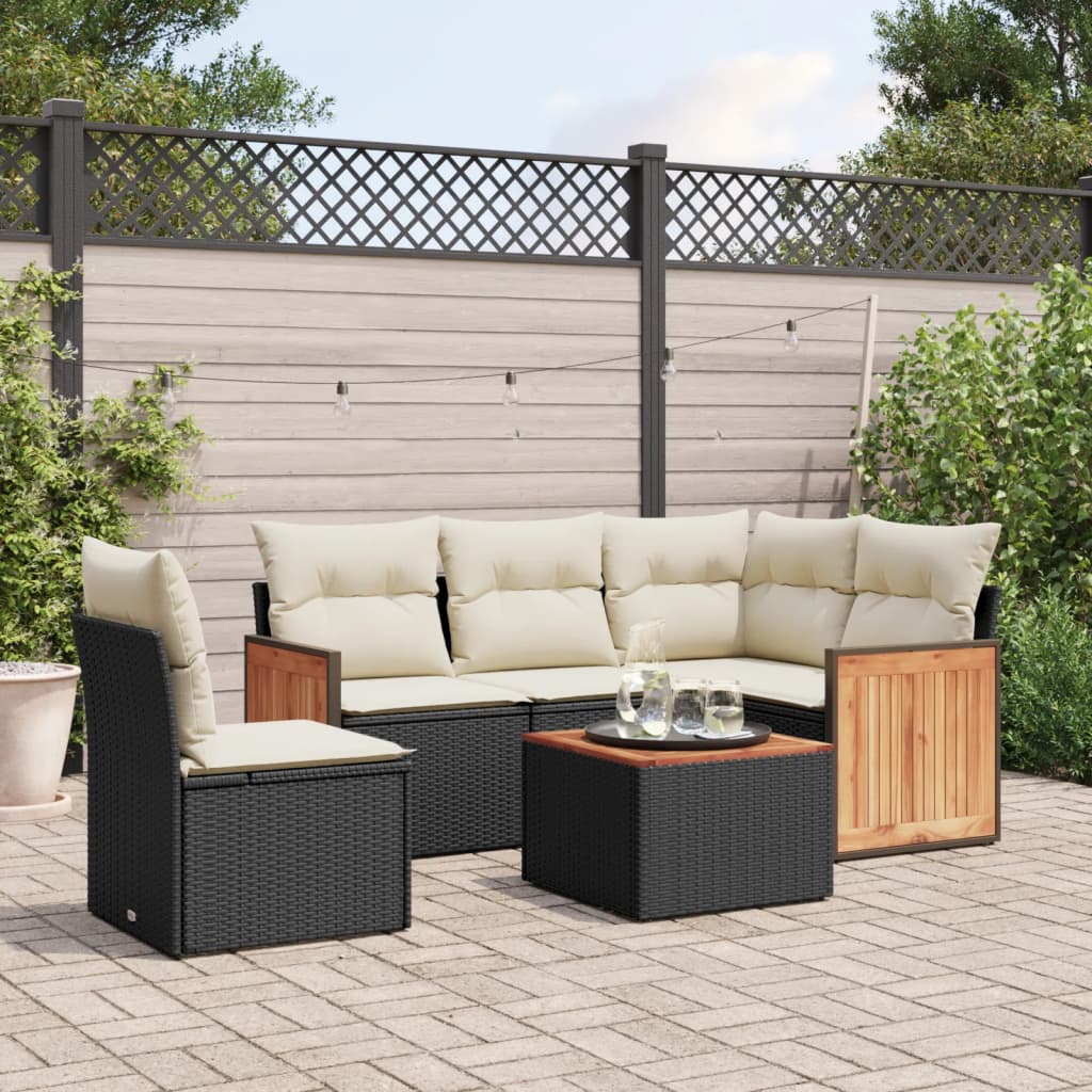 vidaXL 6 Piece Garden Sofa Set with Cushions Black Poly Rattan