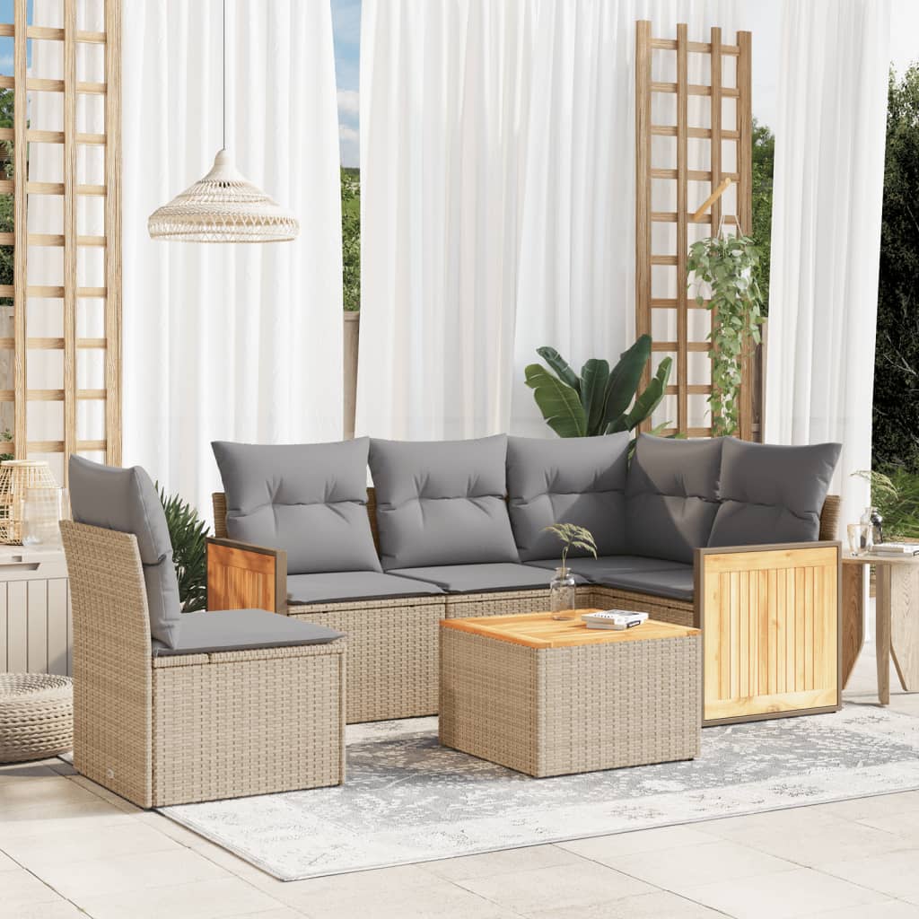 vidaXL 6 Piece Garden Sofa Set with Cushions Beige Poly Rattan