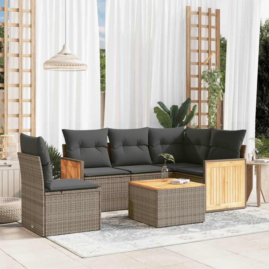 vidaXL 6 Piece Garden Sofa Set with Cushions Grey Poly Rattan