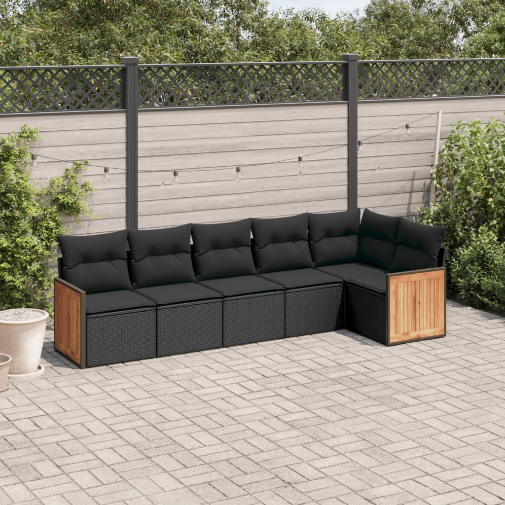 vidaXL 6 Piece Garden Sofa Set with Cushions Black Poly Rattan