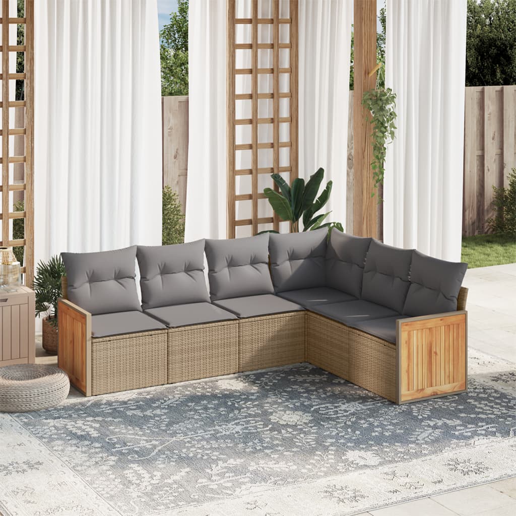 vidaXL 6 Piece Garden Sofa Set with Cushions Beige Poly Rattan