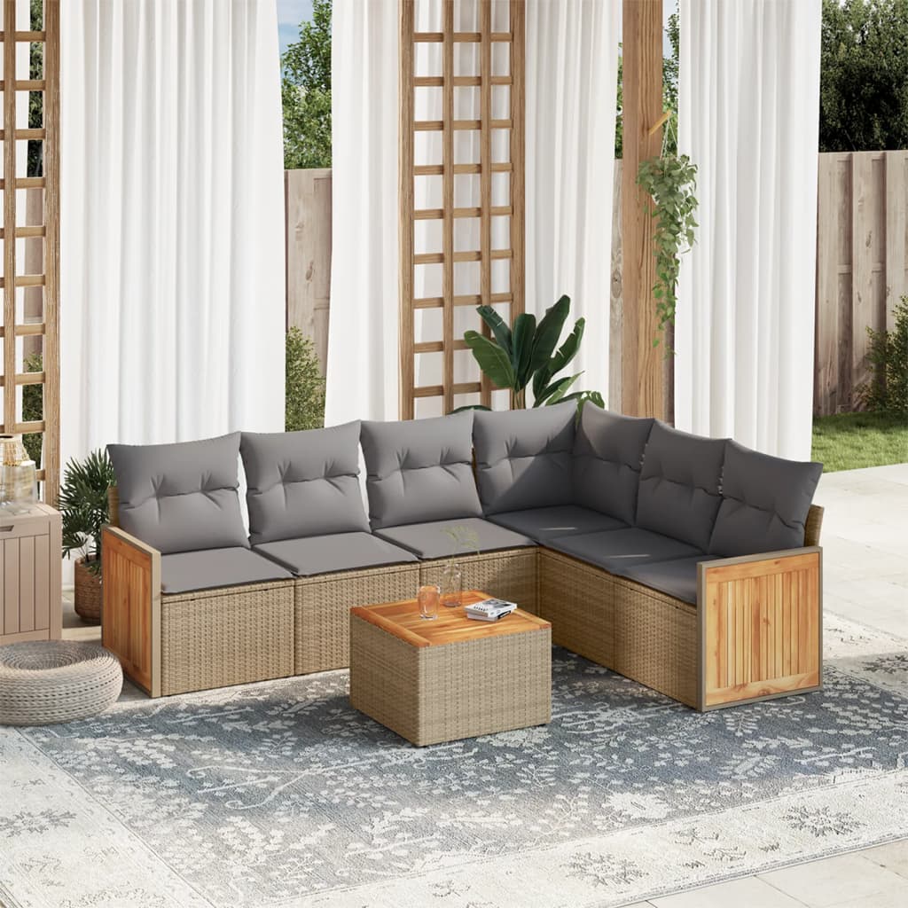vidaXL 7 Piece Garden Sofa Set with Cushions Beige Poly Rattan