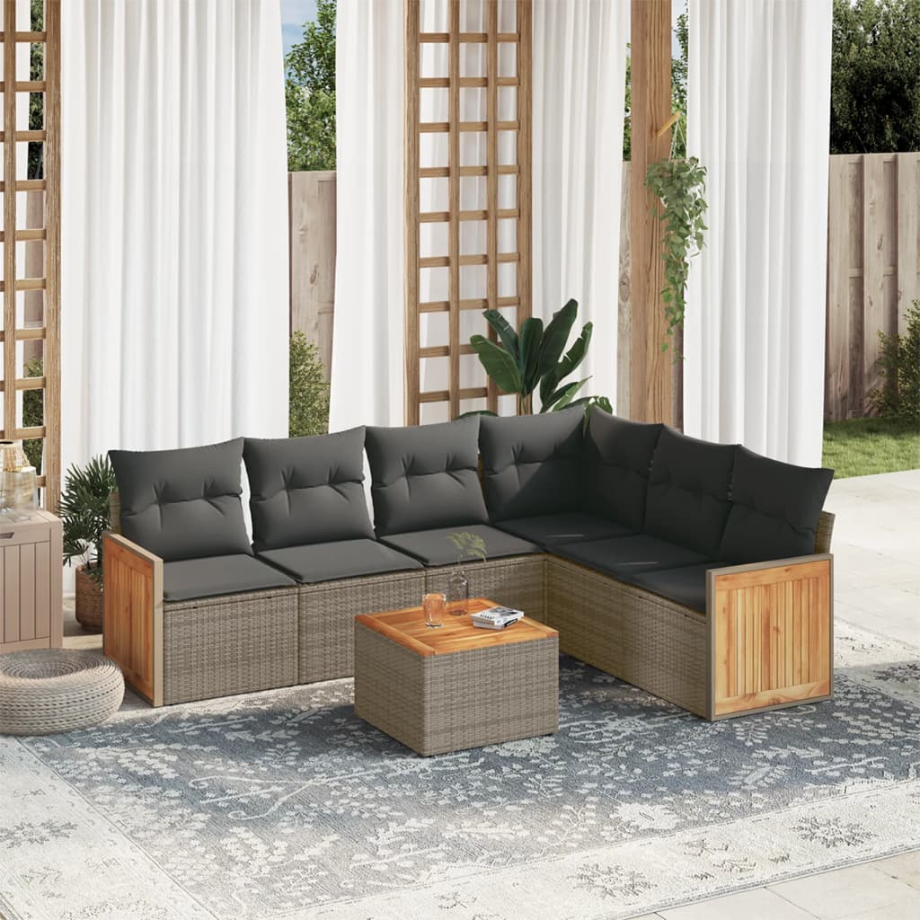 vidaXL 7 Piece Garden Sofa Set with Cushions Grey Poly Rattan