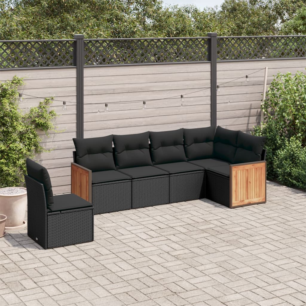vidaXL 6 Piece Garden Sofa Set with Cushions Black Poly Rattan