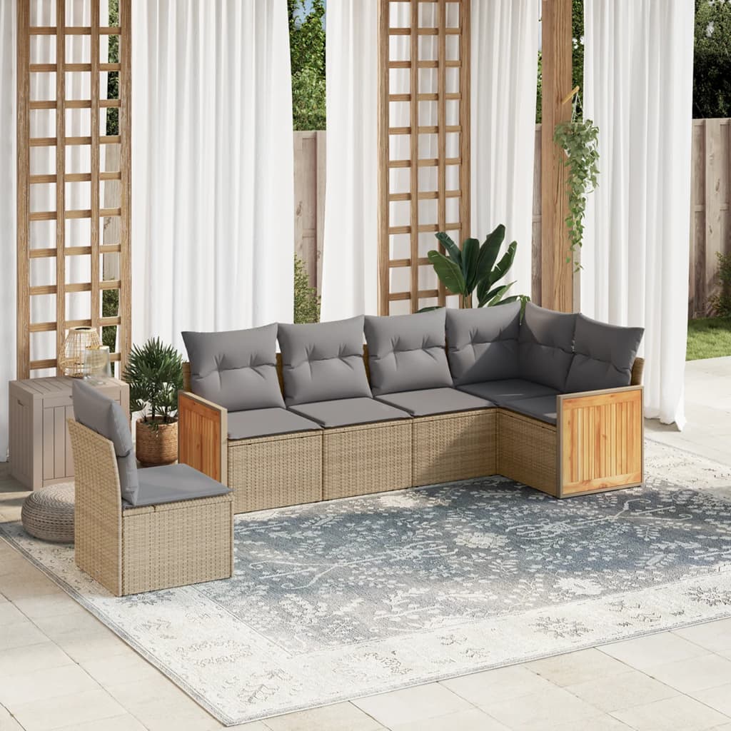 vidaXL 6 Piece Garden Sofa Set with Cushions Beige Poly Rattan