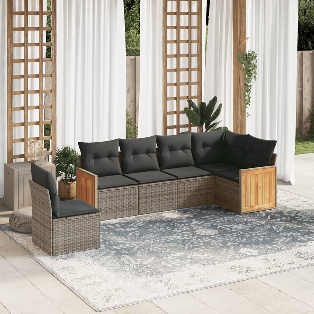 vidaXL 6 Piece Garden Sofa Set with Cushions Grey Poly Rattan