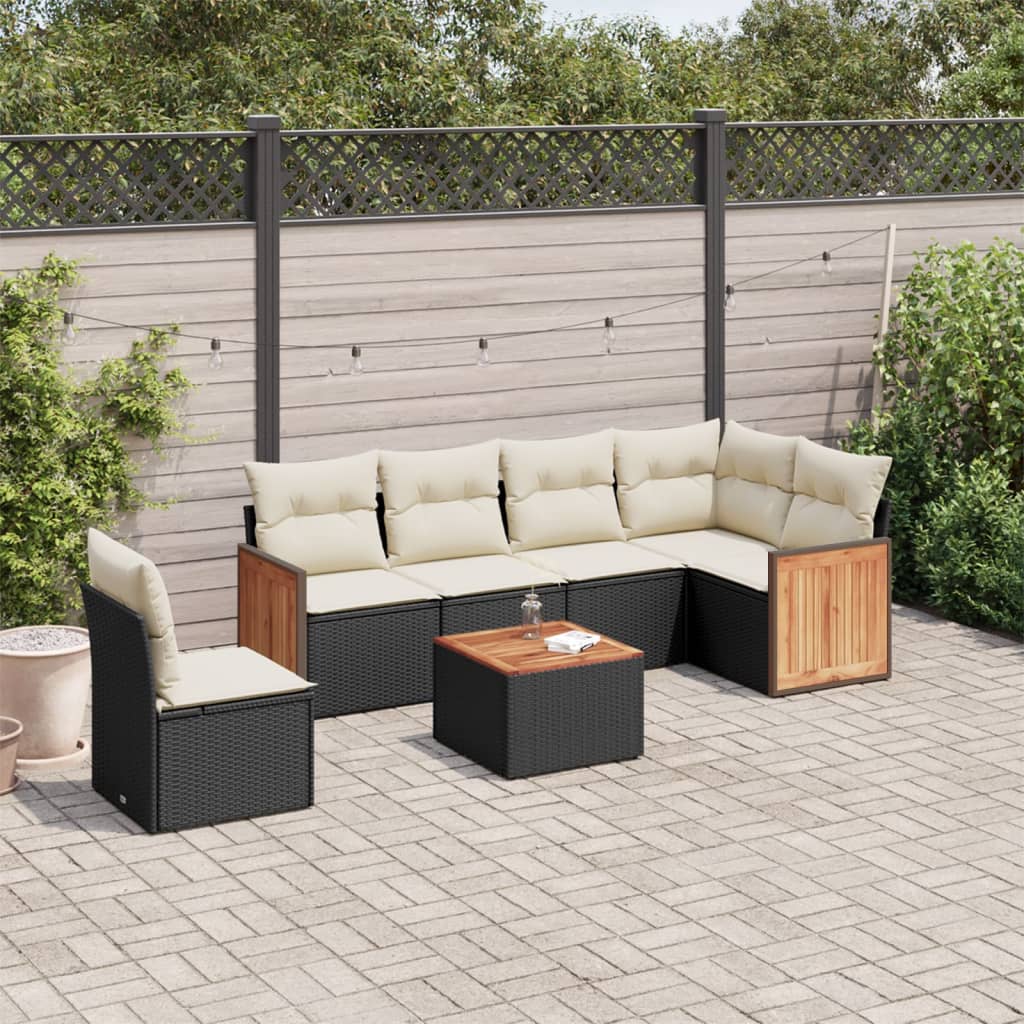 vidaXL 7 Piece Garden Sofa Set with Cushions Black Poly Rattan