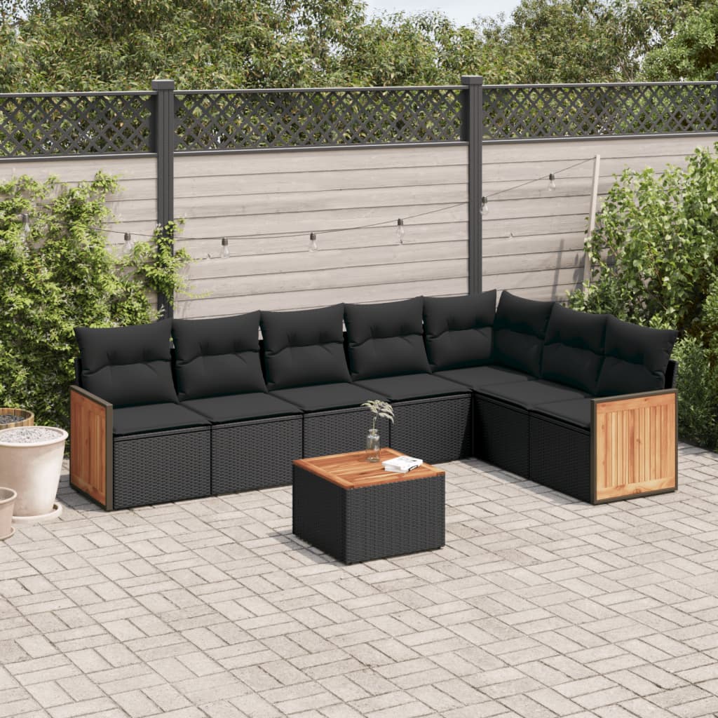 8721012846807_m_en_hd_1 vidaXL 8 Piece Garden Sofa Set with Cushions Black Poly Rattan - Image 1