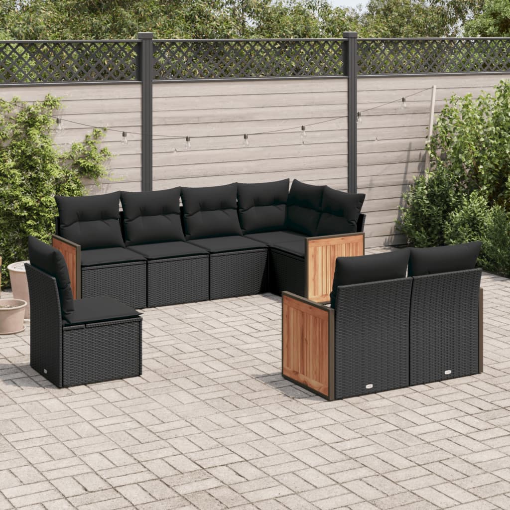 vidaXL 8 Piece Garden Sofa Set with Cushions Black Poly Rattan