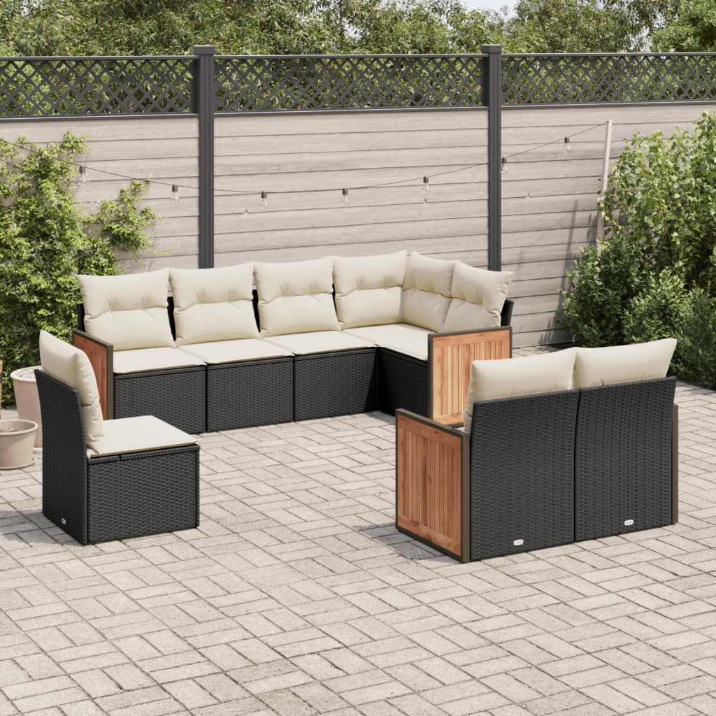 vidaXL 8 Piece Garden Sofa Set with Cushions Black Poly Rattan