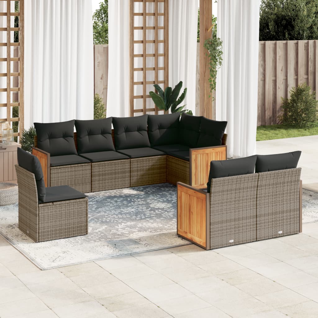 vidaXL 8 Piece Garden Sofa Set with Cushions Grey Poly Rattan
