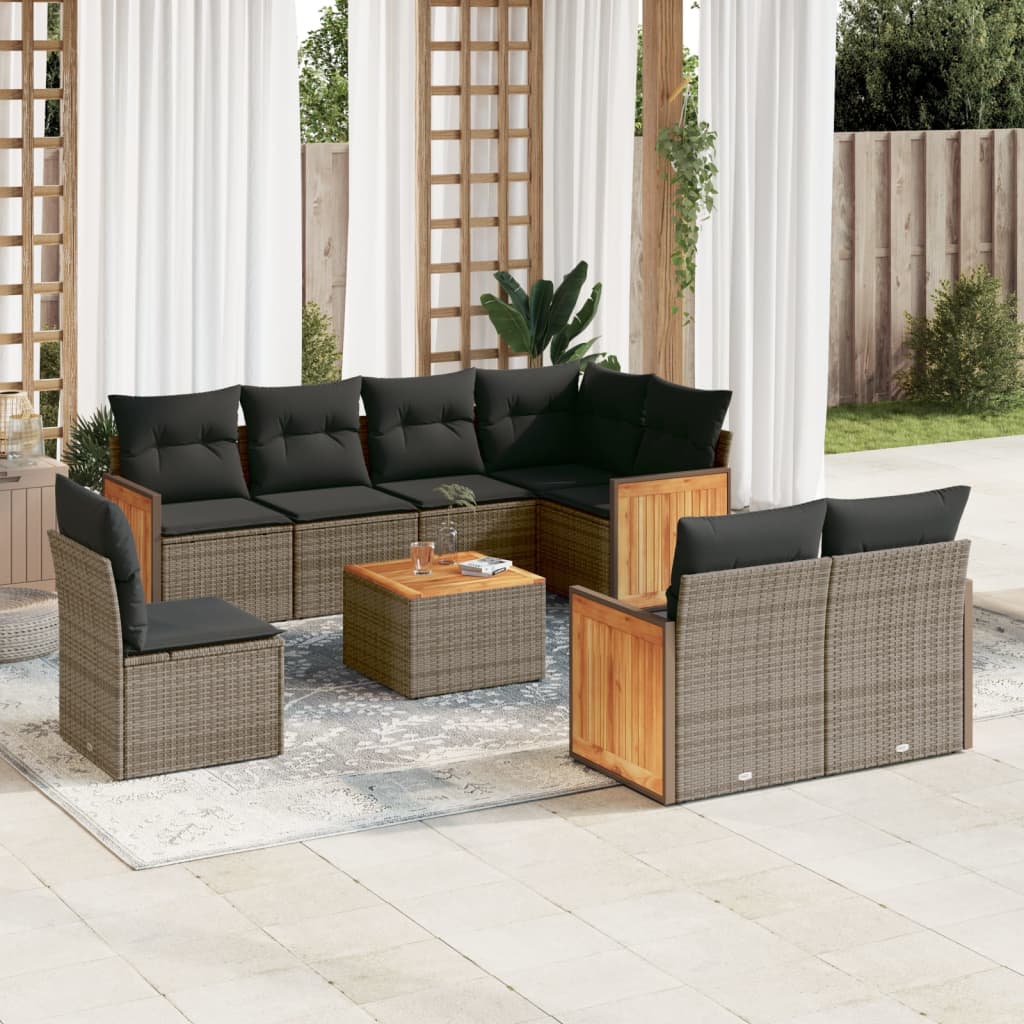 vidaXL 9 Piece Garden Sofa Set with Cushions Grey Poly Rattan
