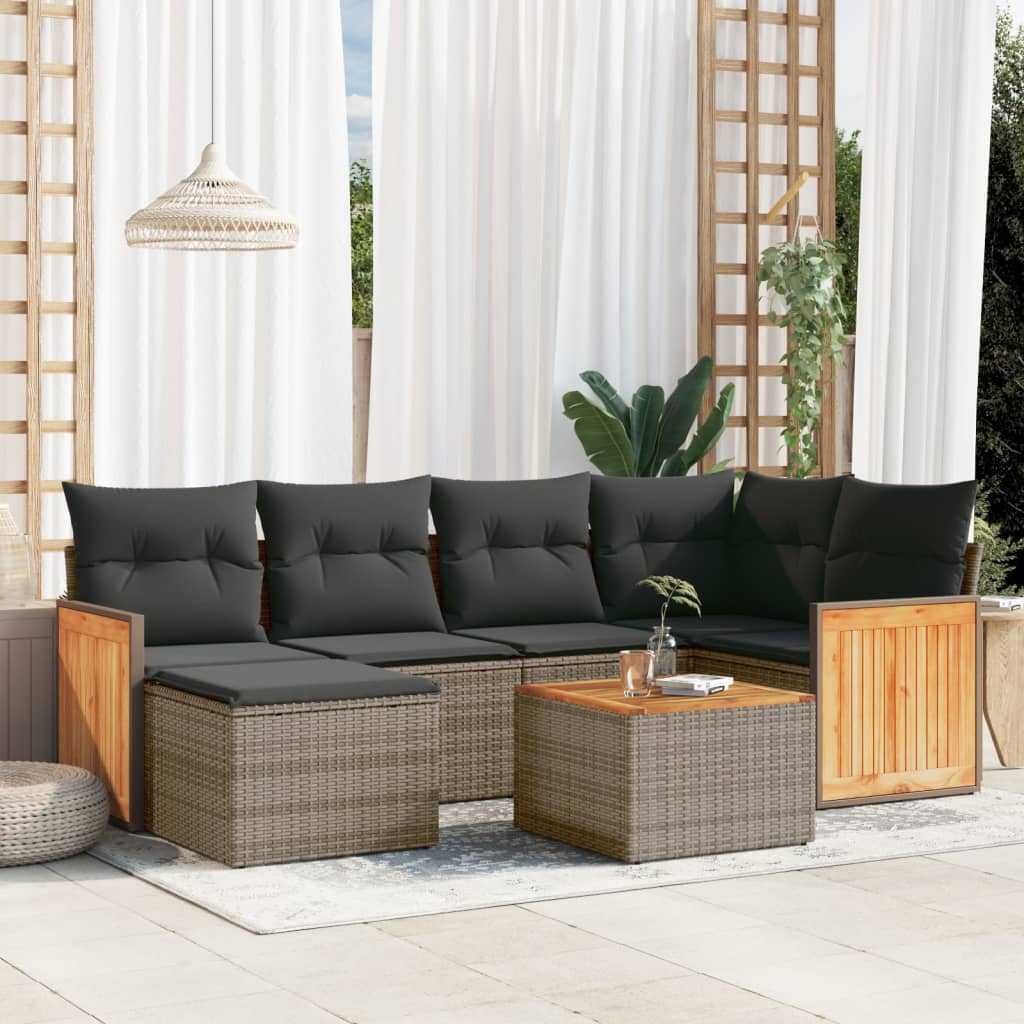 vidaXL 7 Piece Garden Sofa Set with Cushions Grey Poly Rattan