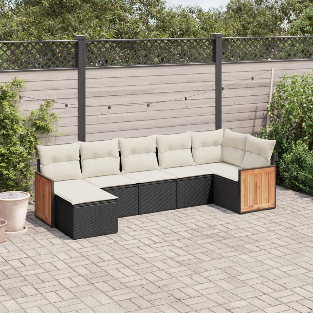 vidaXL 7 Piece Garden Sofa Set with Cushions Black Poly Rattan