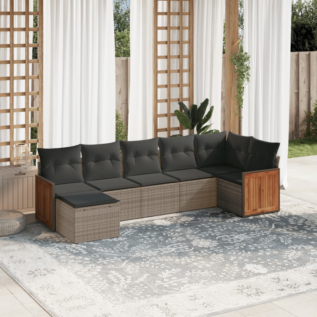 vidaXL 7 Piece Garden Sofa Set with Cushions Grey Poly Rattan