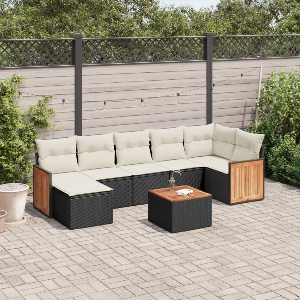 vidaXL 8 Piece Garden Sofa Set with Cushions Black Poly Rattan