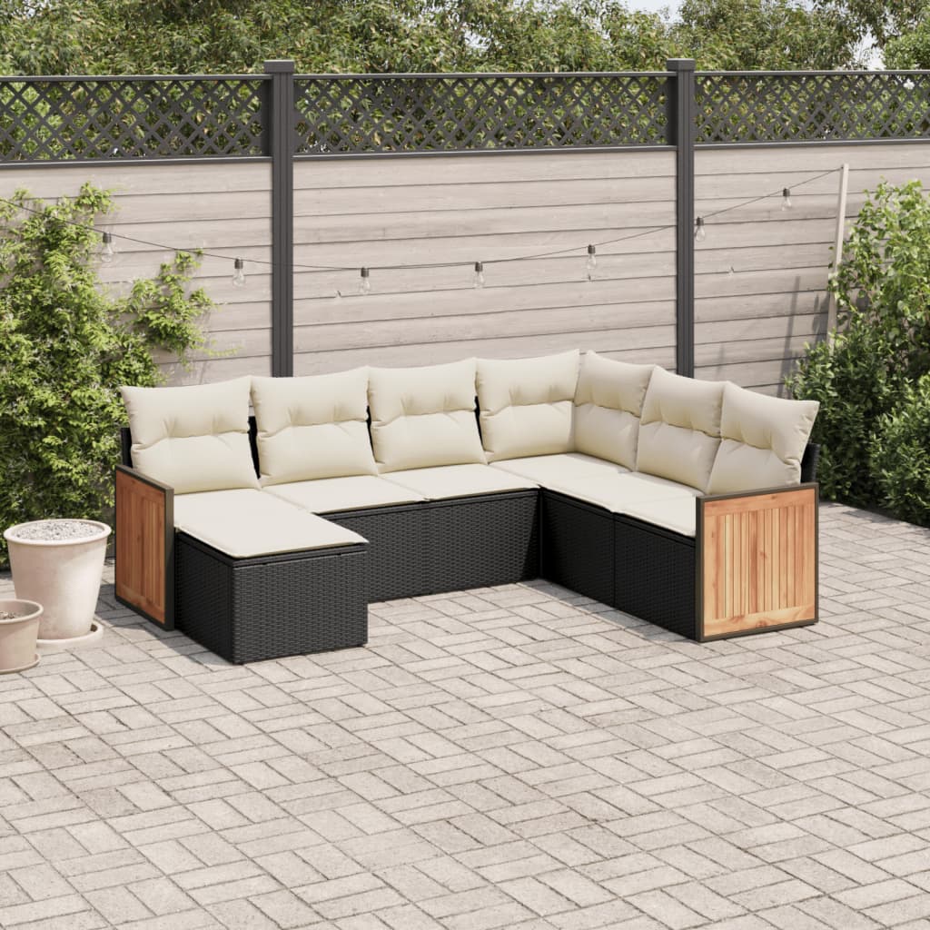 vidaXL 7 Piece Garden Sofa Set with Cushions Black Poly Rattan